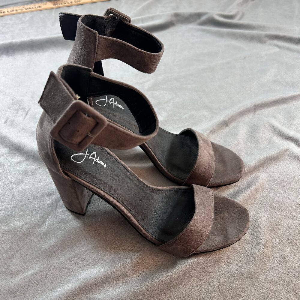 J. Adams Trinity Grey suede ankle strap heels size 8.5